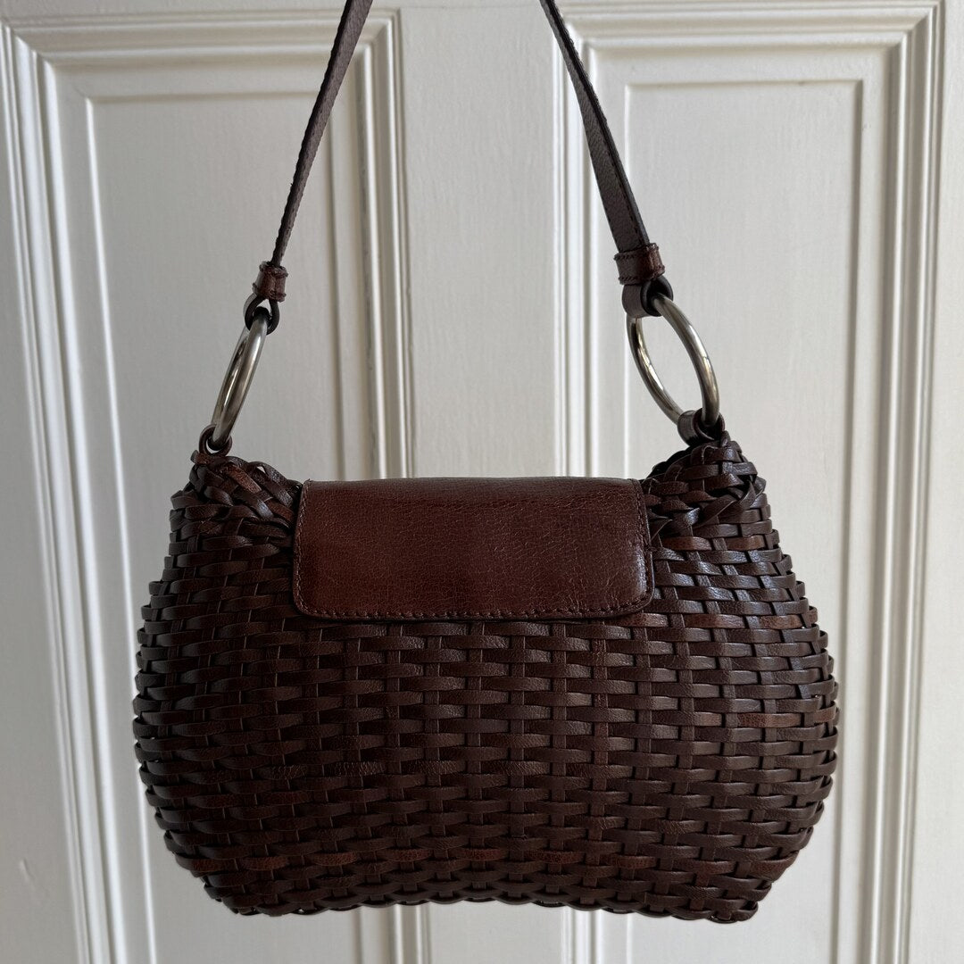 Prada Brown Leather Buckle Mini Shoulder Bag