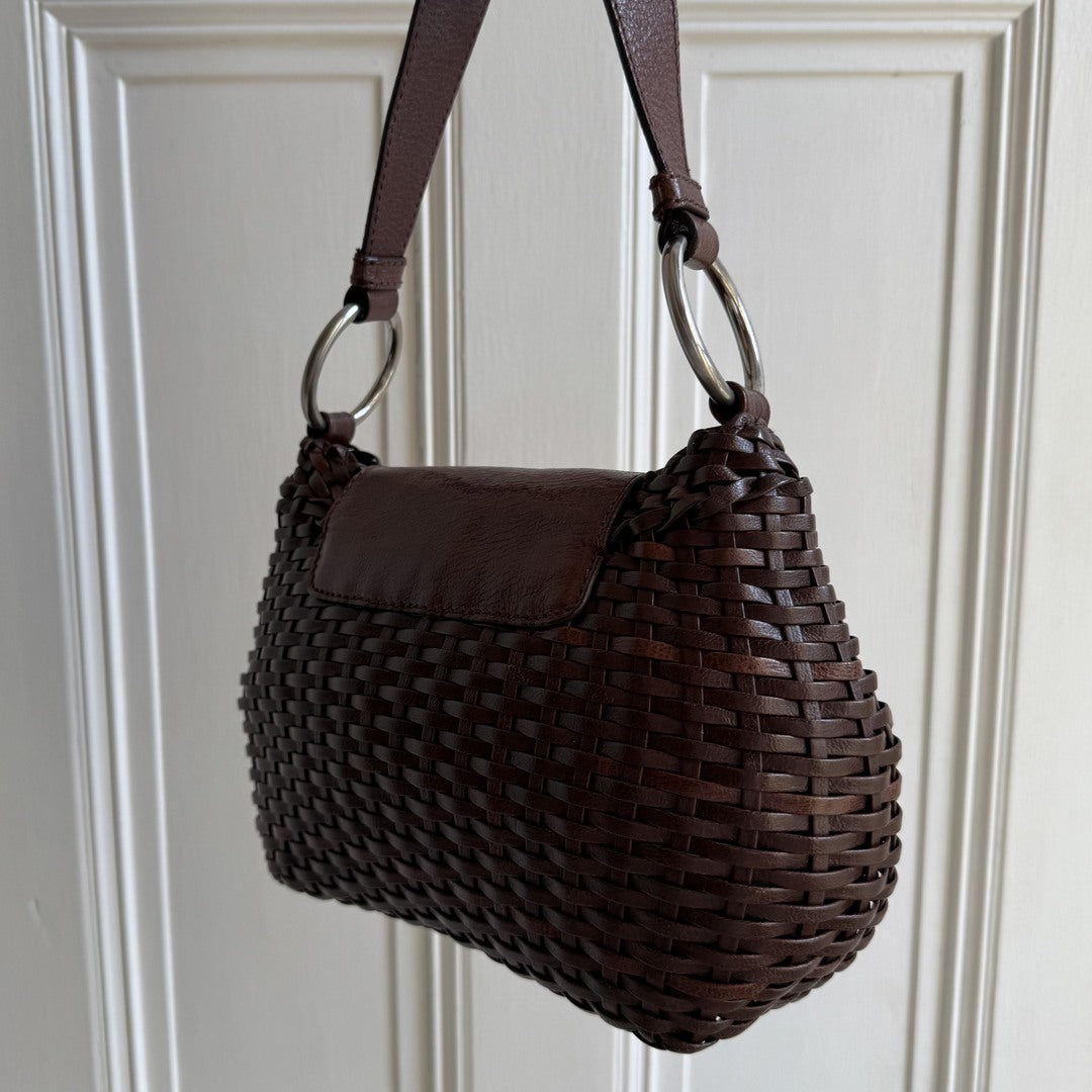 Prada Brown Leather Buckle Mini Shoulder Bag