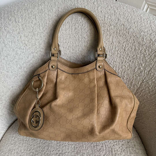 Gucci Guccissima Sukey Leather Beige Tote Bag