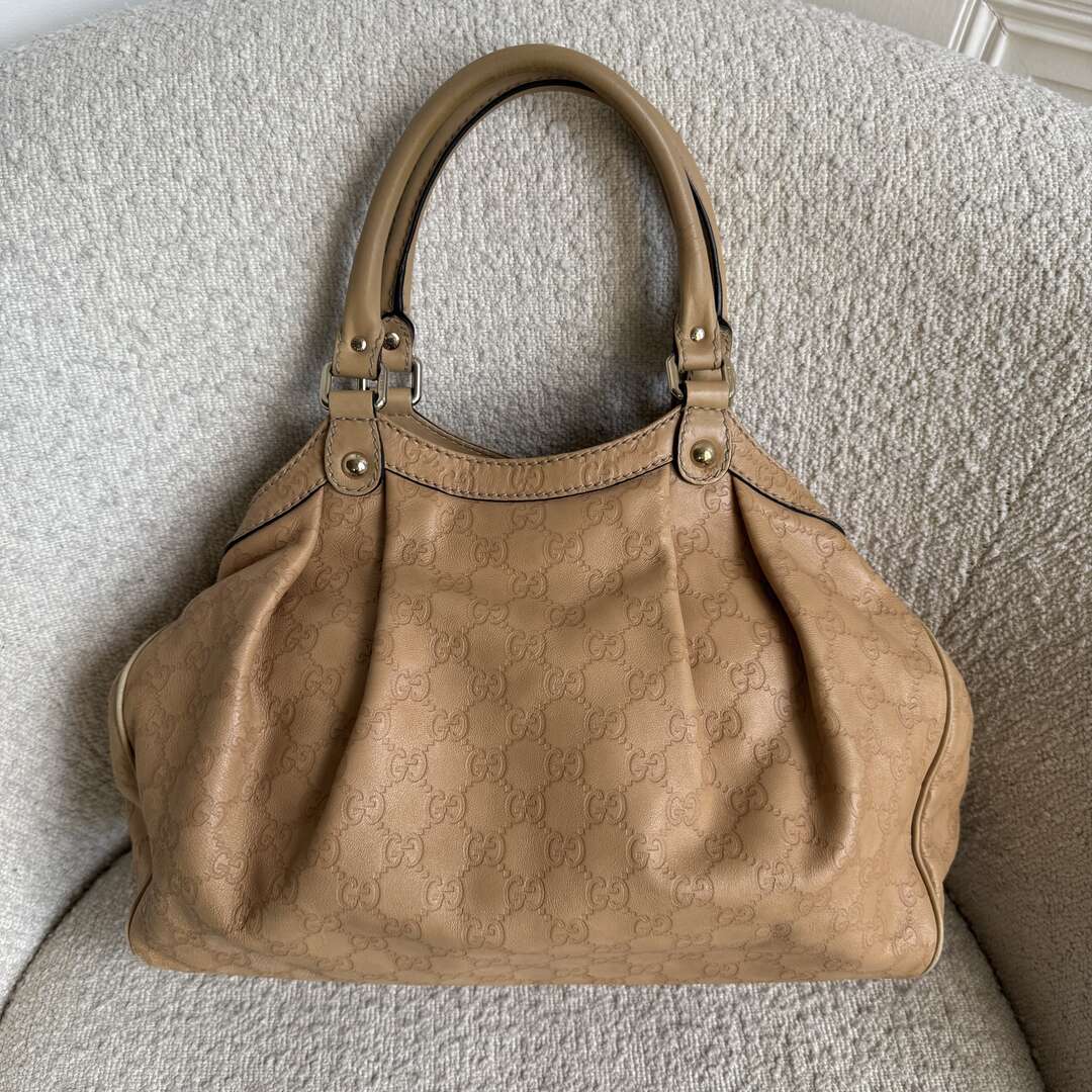 Gucci Guccissima Sukey Leather Beige Tote Bag
