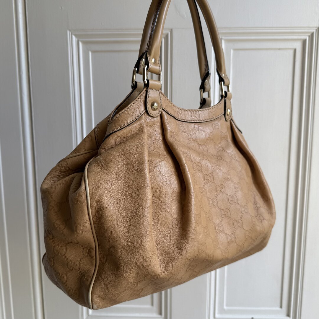 Gucci Guccissima Sukey Leather Beige Tote Bag
