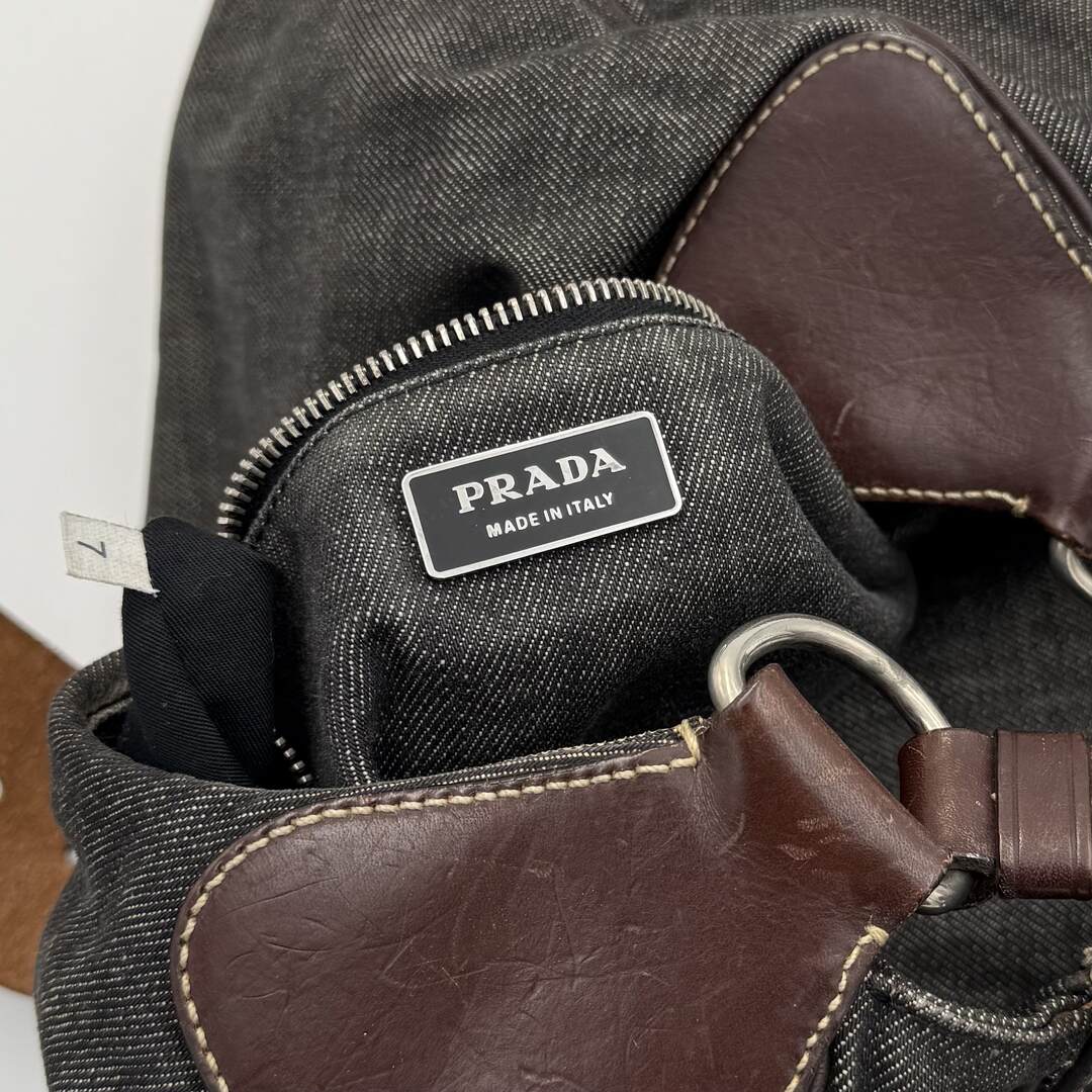 Prada Moon Denim Brown Leather Shoulder Bag
