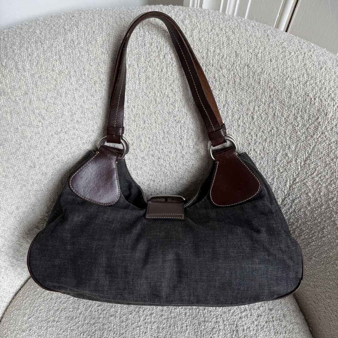 Prada Moon Denim Brown Leather Shoulder Bag