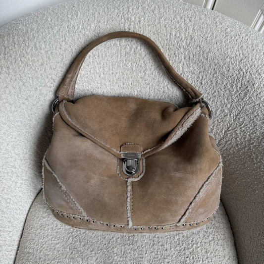 Prada Shearling Hobo Brown Shoulder Bag