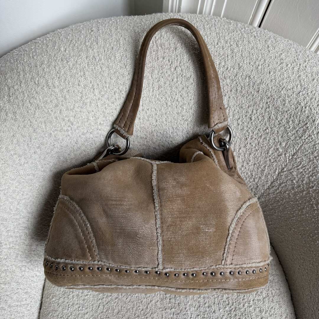 Prada Shearling Hobo Brown Shoulder Bag