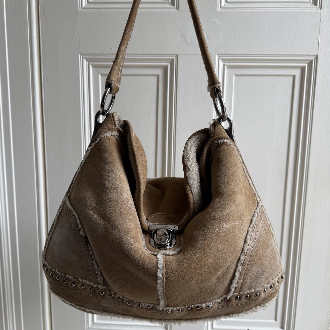 Prada Shearling Hobo Brown Shoulder Bag