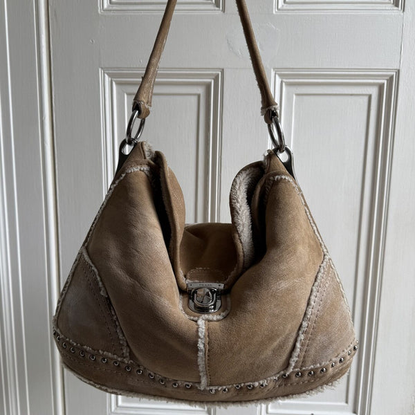 Prada Shearling Hobo Brown Shoulder Bag
