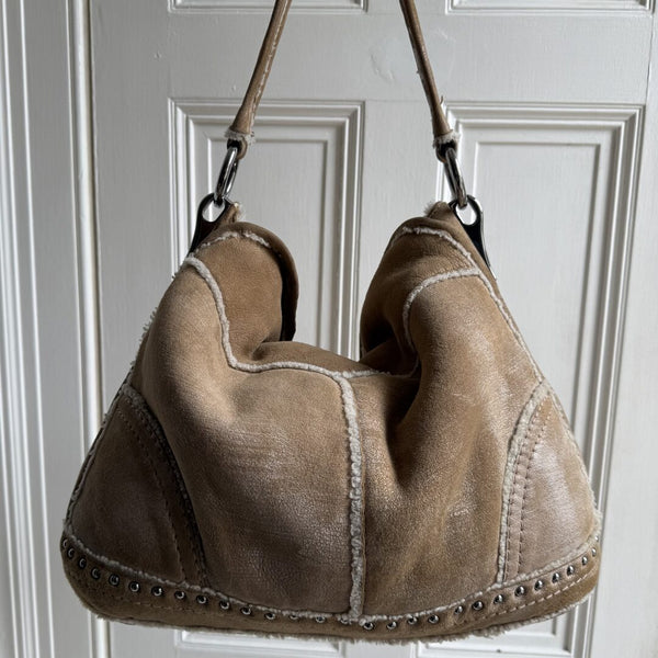 Prada Shearling Hobo Brown Shoulder Bag