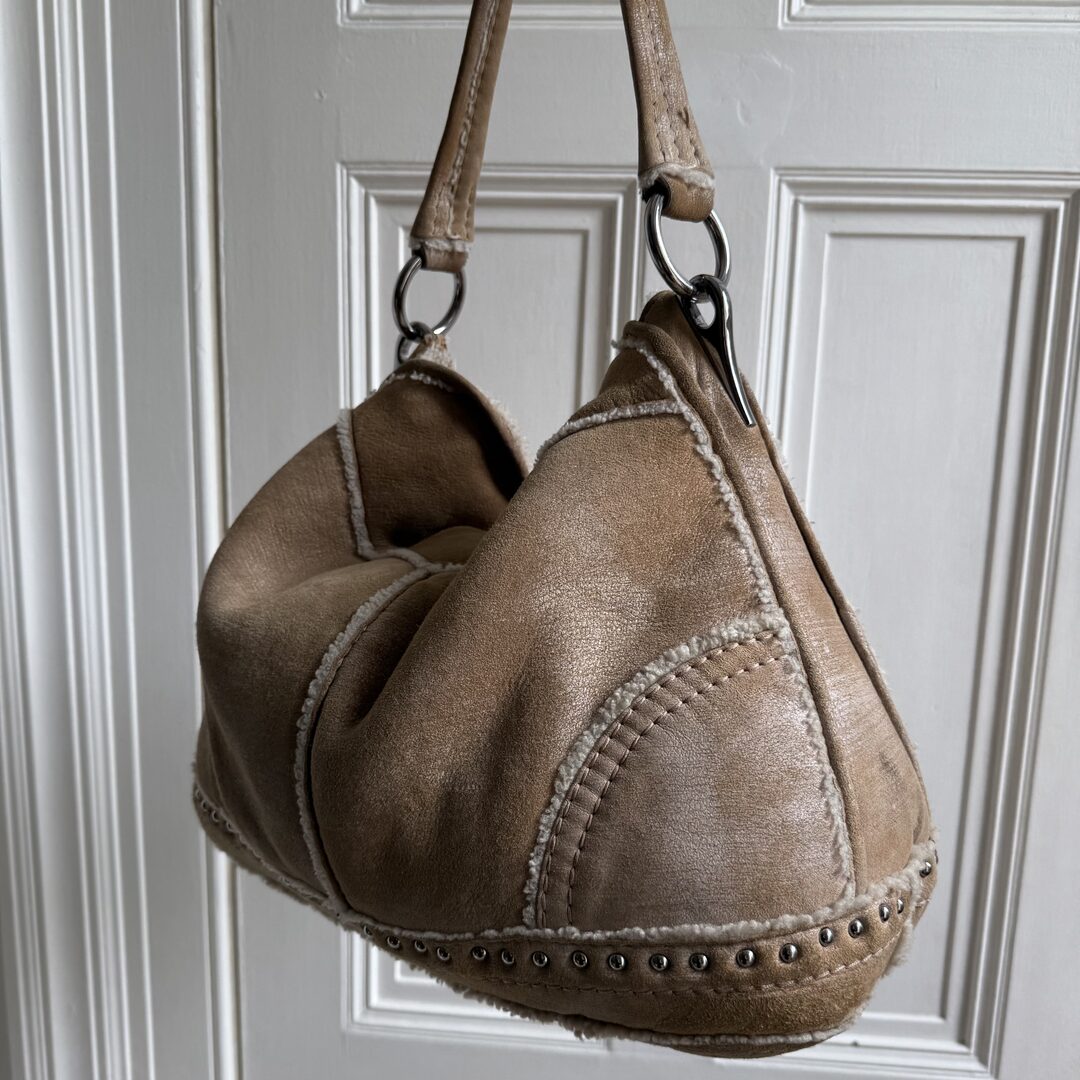 Prada Shearling Hobo Brown Shoulder Bag