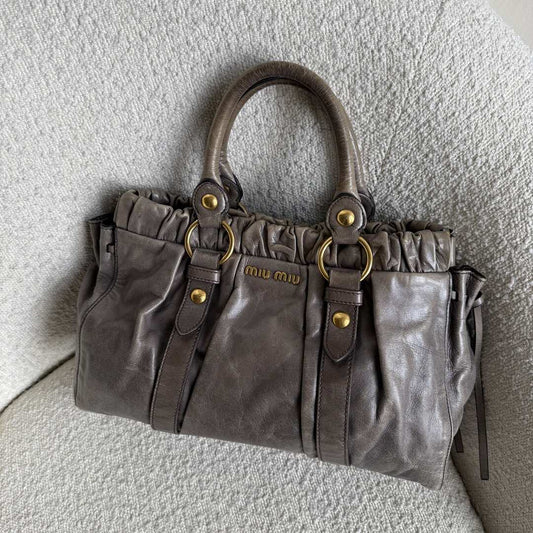 Miu Miu Vitello Grey Leather Handbag