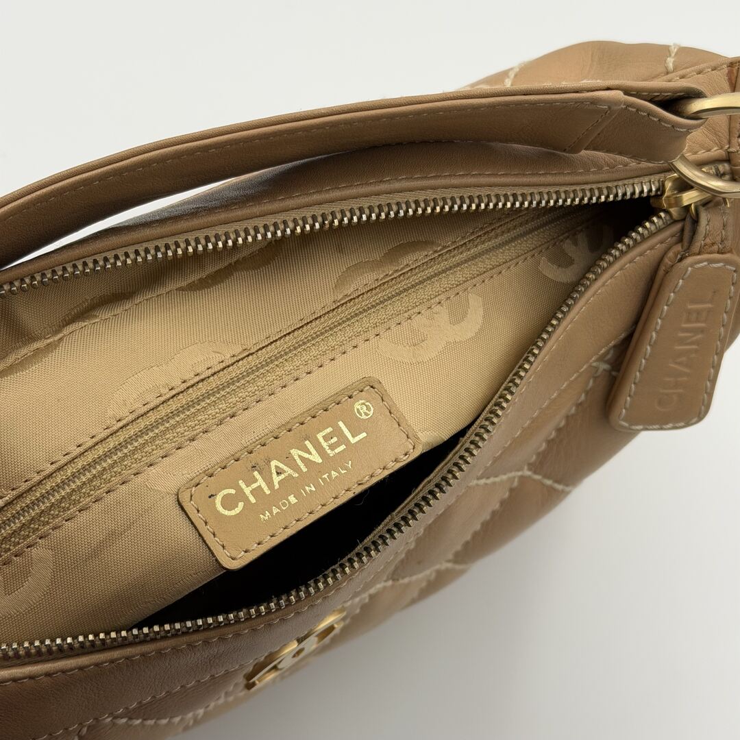 2003 Chanel CC Surpique Wild Stitch Beige Leather Handbag