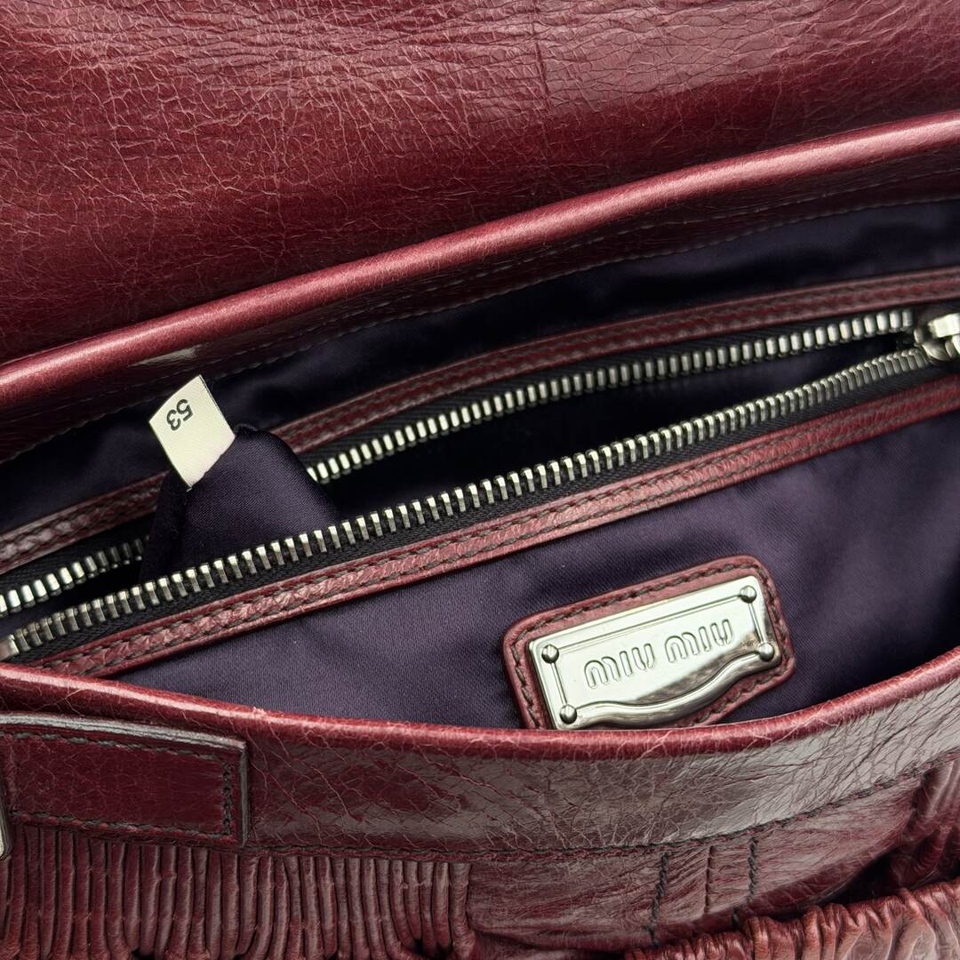 Miu Miu Crinkled Leather Wine Red Shoulder Bag