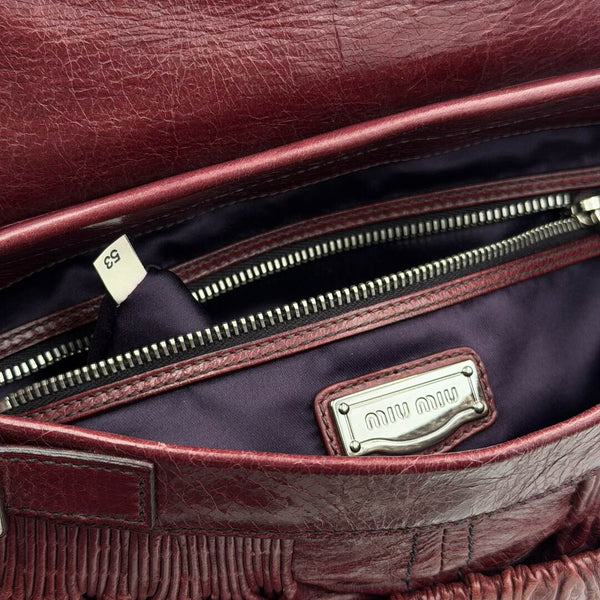Miu Miu Crinkled Leather Wine Red Shoulder Bag
