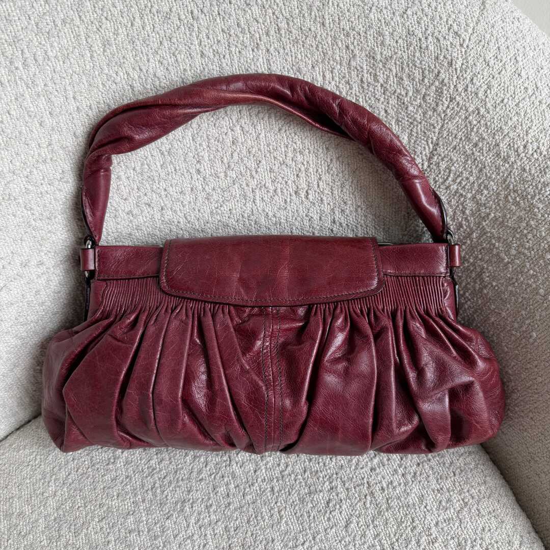 Miu Miu Crinkled Leather Wine Red Shoulder Bag