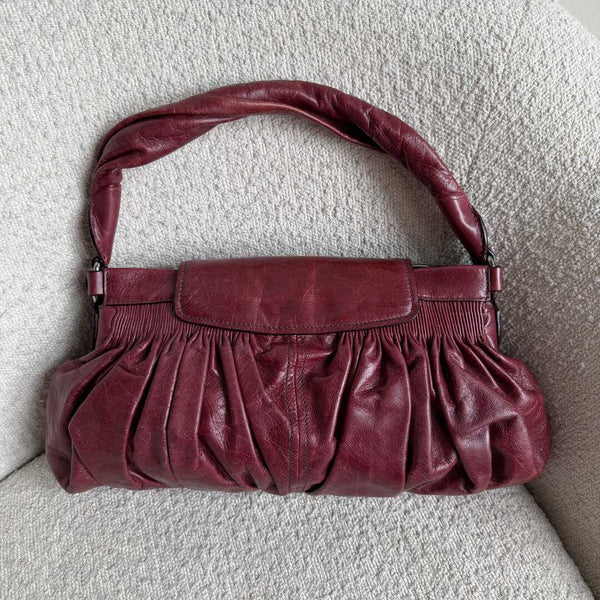 Miu Miu Crinkled Leather Wine Red Shoulder Bag