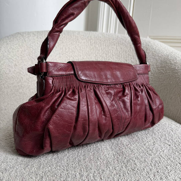 Miu Miu Crinkled Leather Wine Red Shoulder Bag