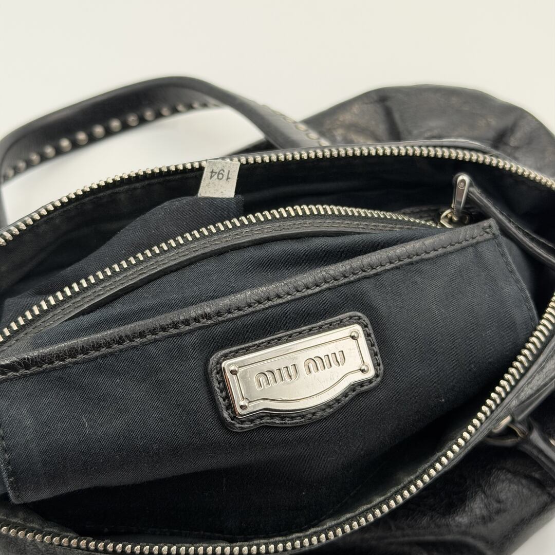 Miu Miu Studded Charm Black Leather Mini Shoulder Bag