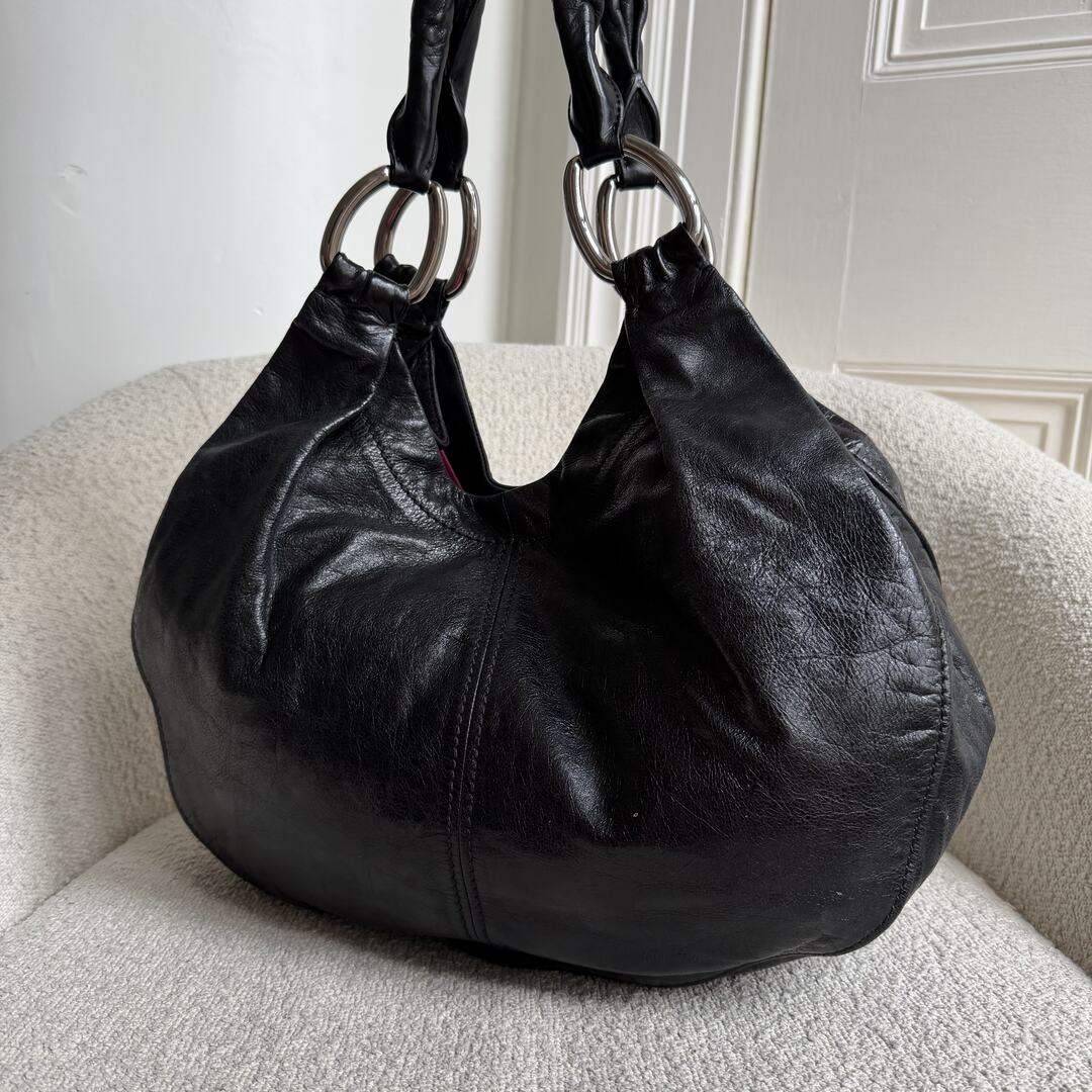Miu Miu Black Leather Hobo Shoulder Bag