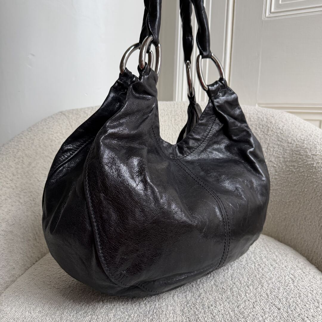 Miu Miu Black Leather Hobo Shoulder Bag