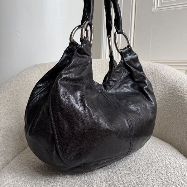 Miu Miu Black Leather Hobo Shoulder Bag