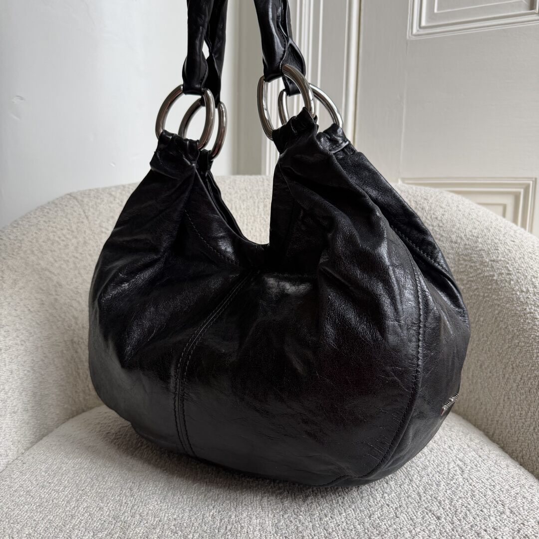 Miu Miu Black Leather Hobo Shoulder Bag