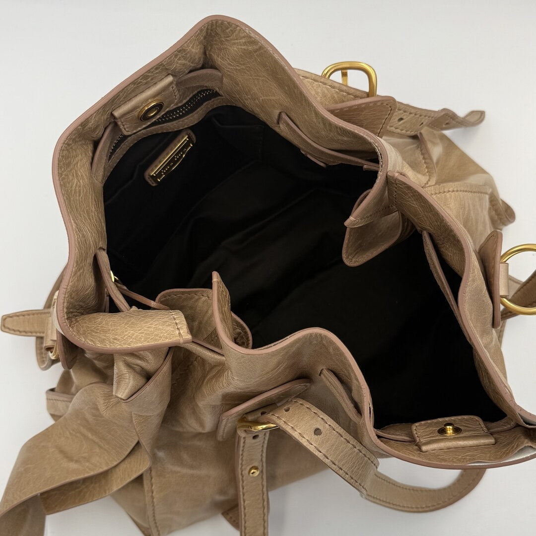 Miu Miu Vitello Leather Beige Tote Bag