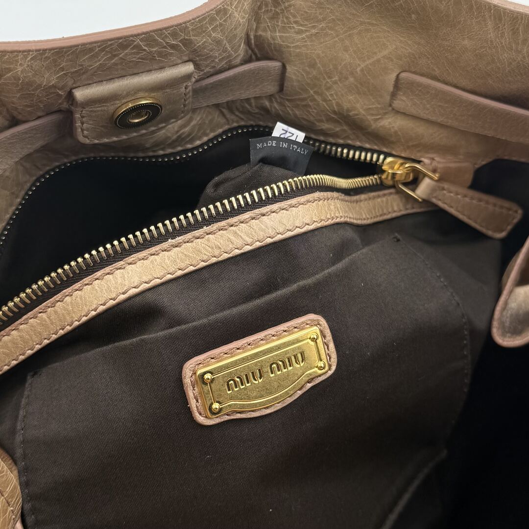 Miu Miu Vitello Leather Beige Tote Bag