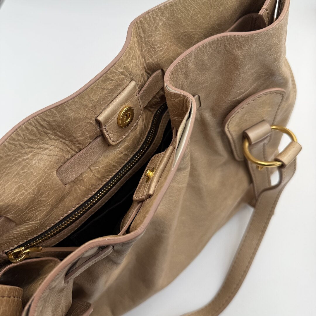 Miu Miu Vitello Leather Beige Tote Bag