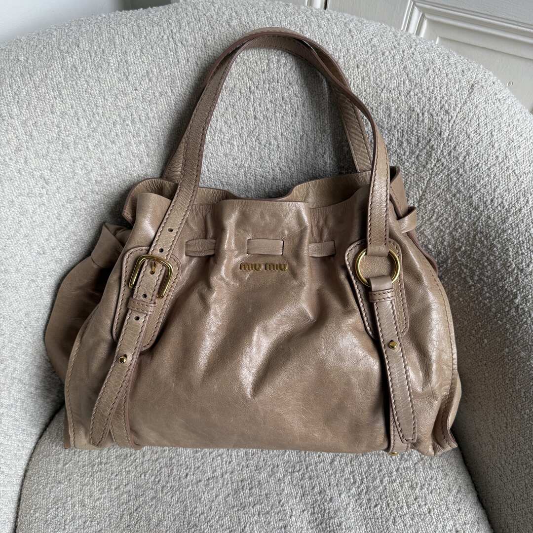 Miu Miu Vitello Leather Beige Tote Bag