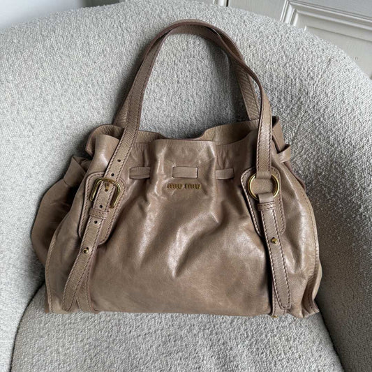 Miu Miu Vitello Leather Beige Tote Bag