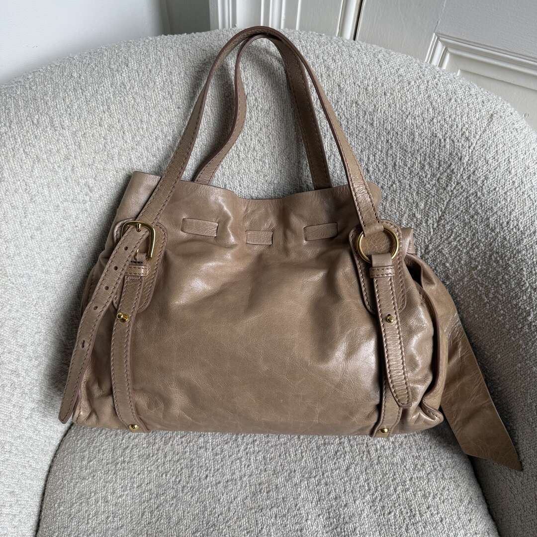 Miu Miu Vitello Leather Beige Tote Bag