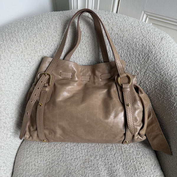Miu Miu Vitello Leather Beige Tote Bag