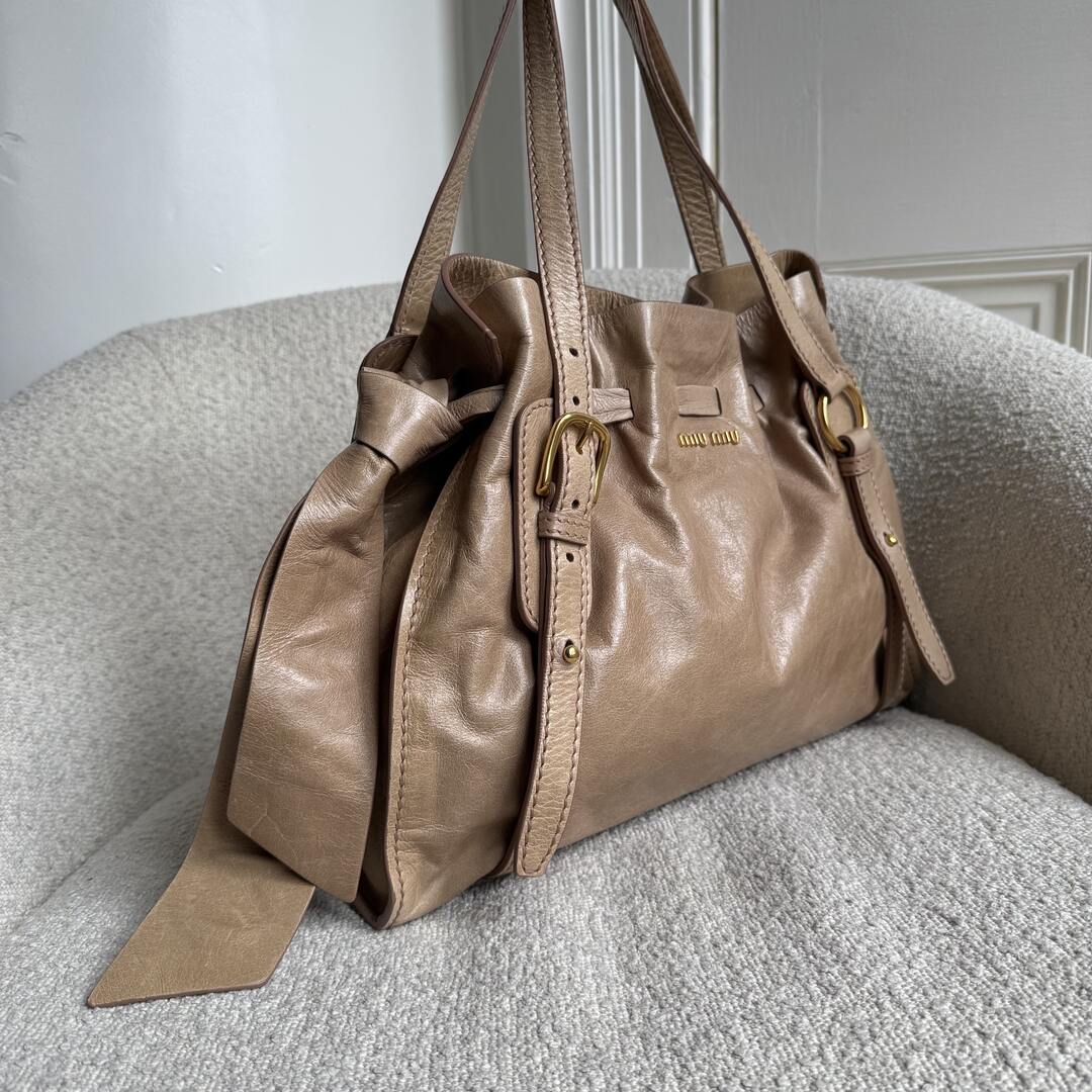 Miu Miu Vitello Leather Beige Tote Bag