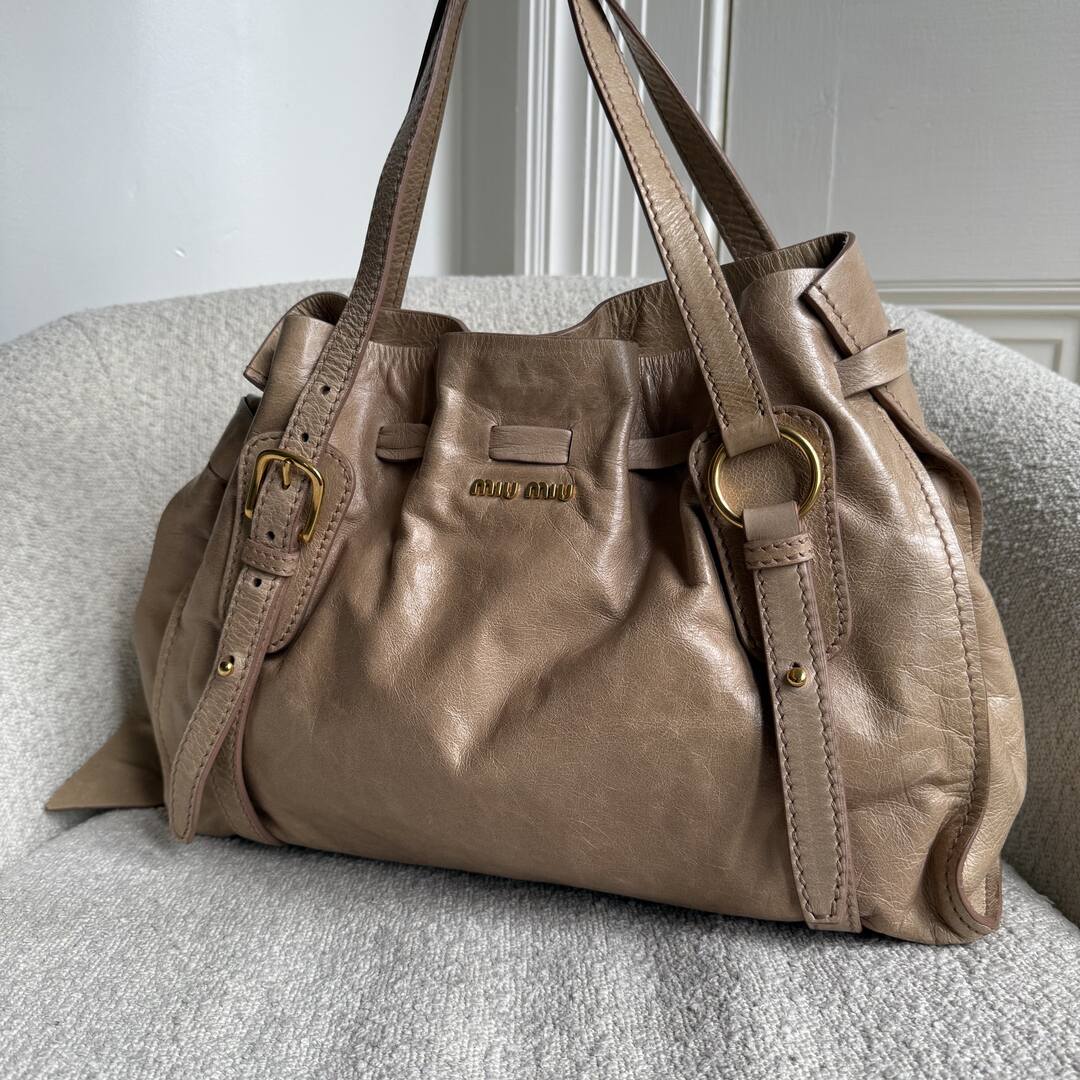 Miu Miu Vitello Leather Beige Tote Bag