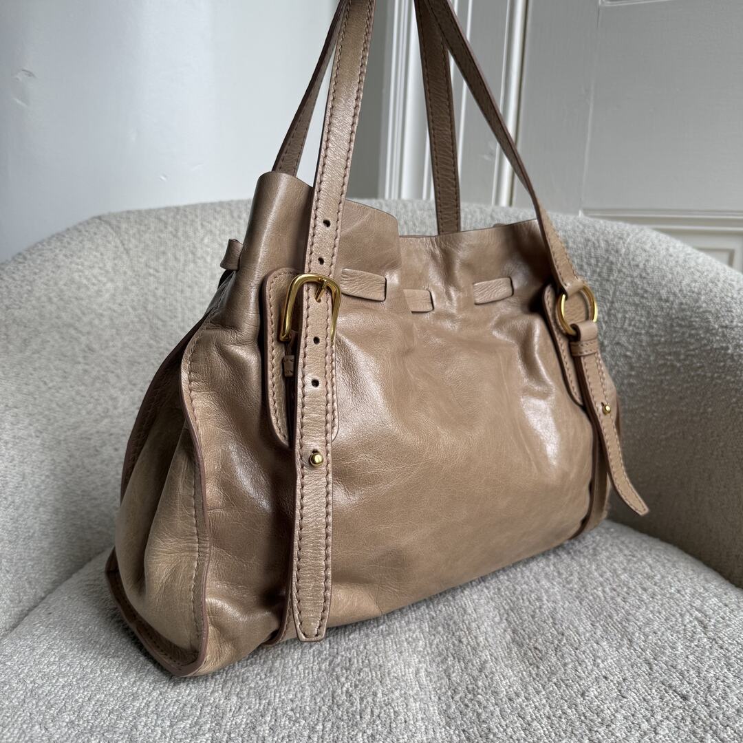 Miu Miu Vitello Leather Beige Tote Bag