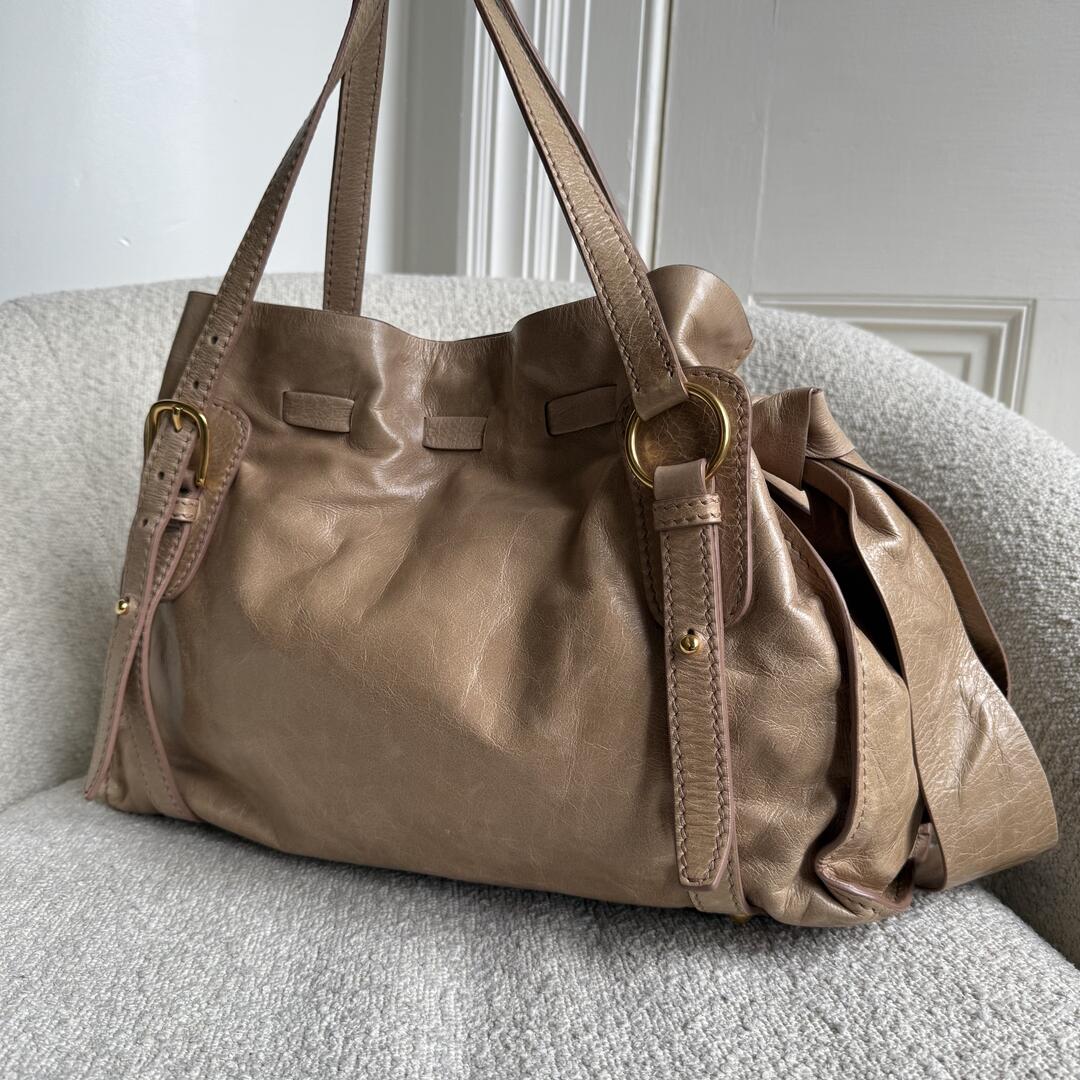 Miu Miu Vitello Leather Beige Tote Bag
