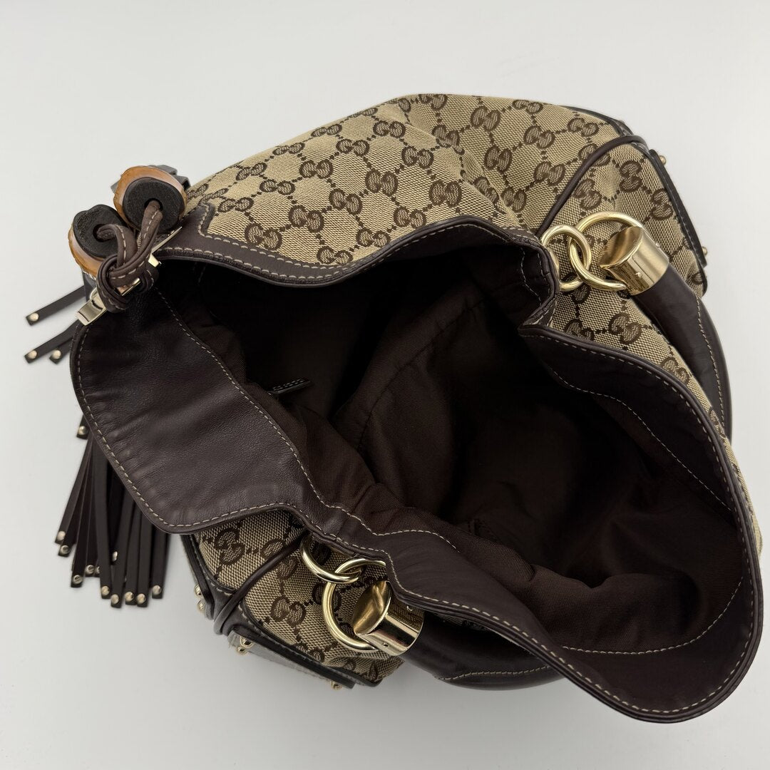 Gucci GG Canvas Indy Bamboo Brown Handbag