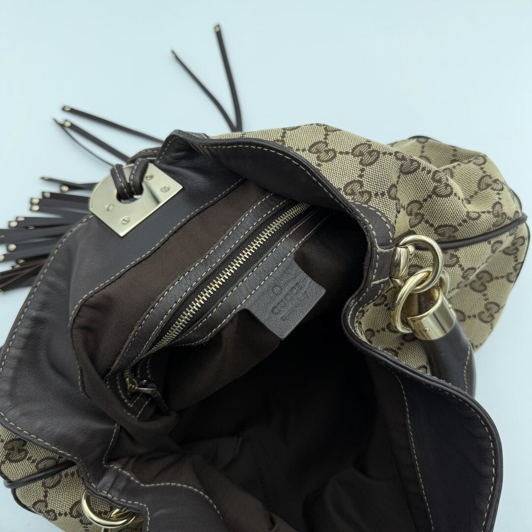 Gucci GG Canvas Indy Bamboo Brown Handbag