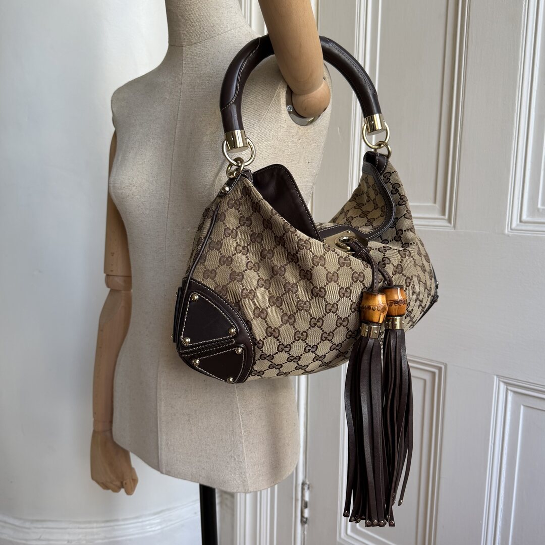 Gucci GG Canvas Indy Bamboo Brown Handbag