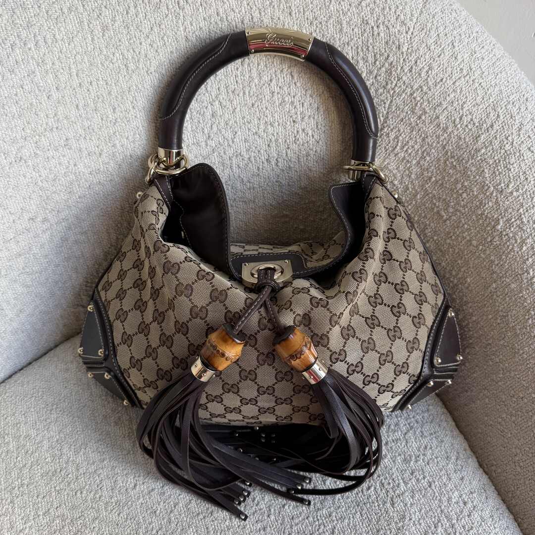 Gucci GG Canvas Indy Bamboo Brown Handbag