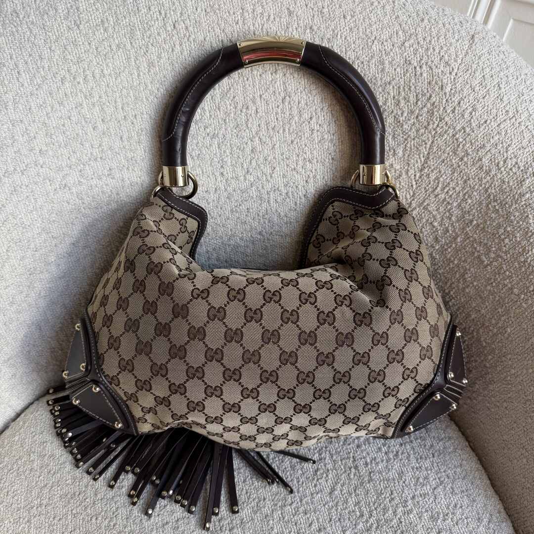 Gucci GG Canvas Indy Bamboo Brown Handbag