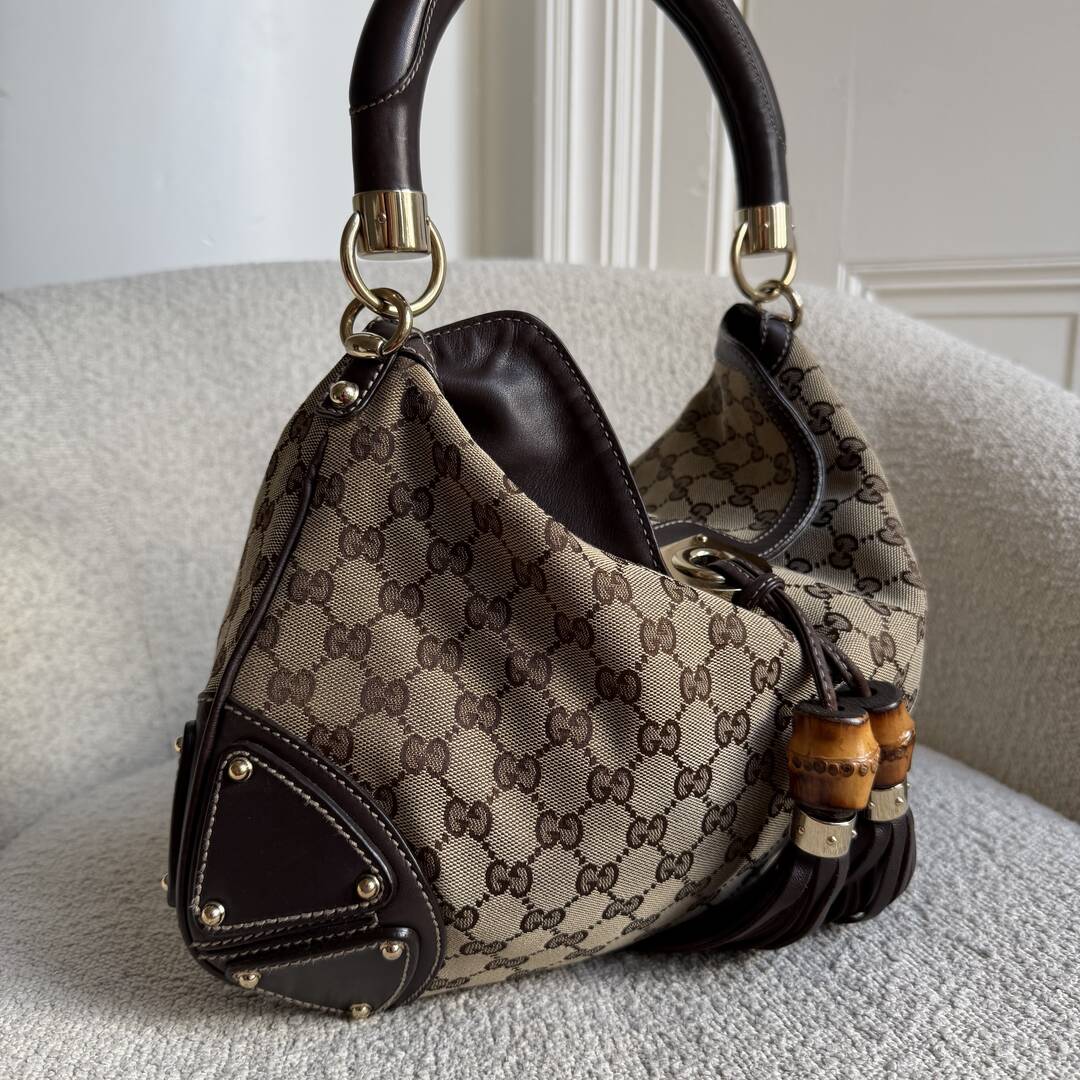 Gucci GG Canvas Indy Bamboo Brown Handbag