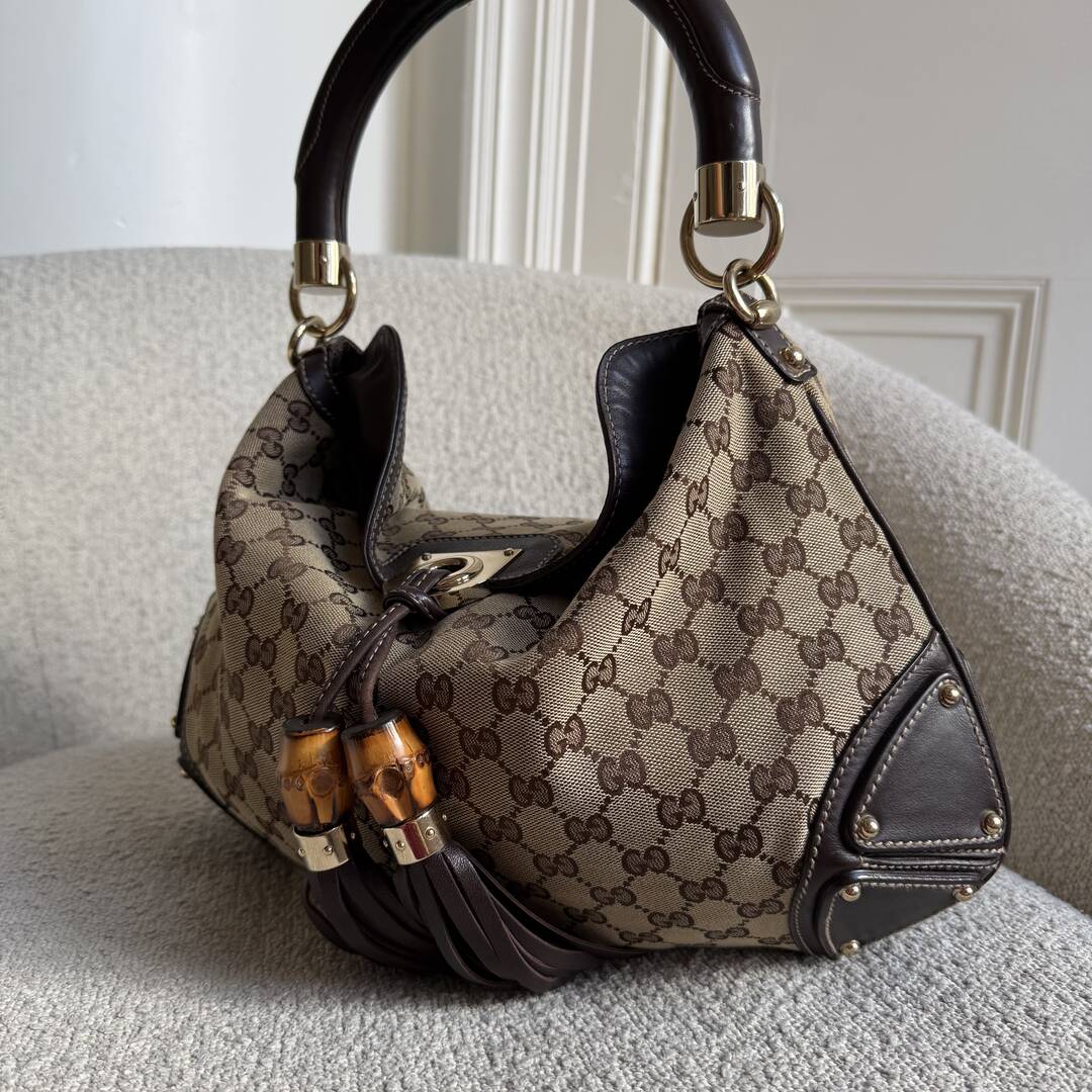 Gucci GG Canvas Indy Bamboo Brown Handbag