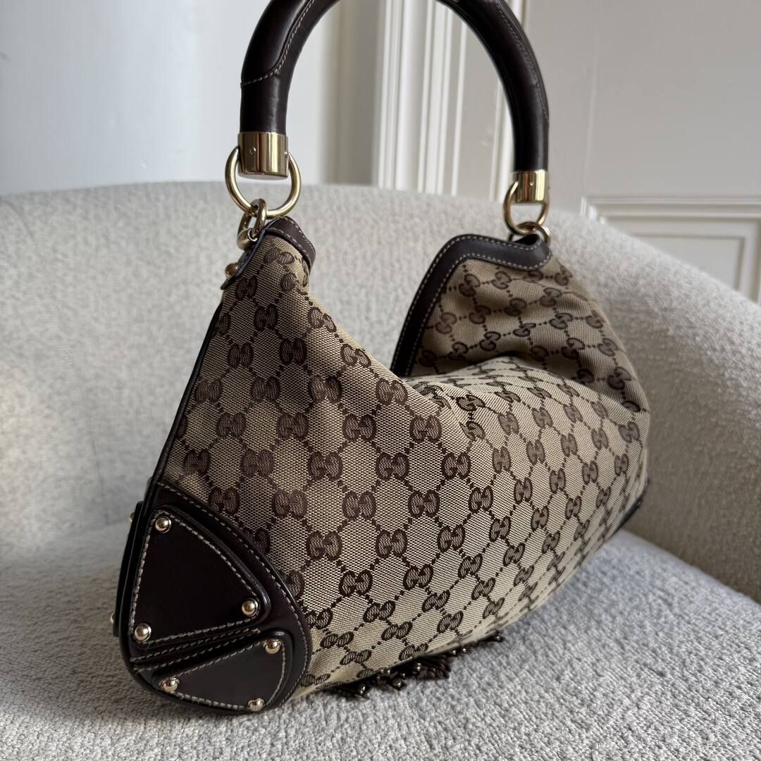 Gucci GG Canvas Indy Bamboo Brown Handbag