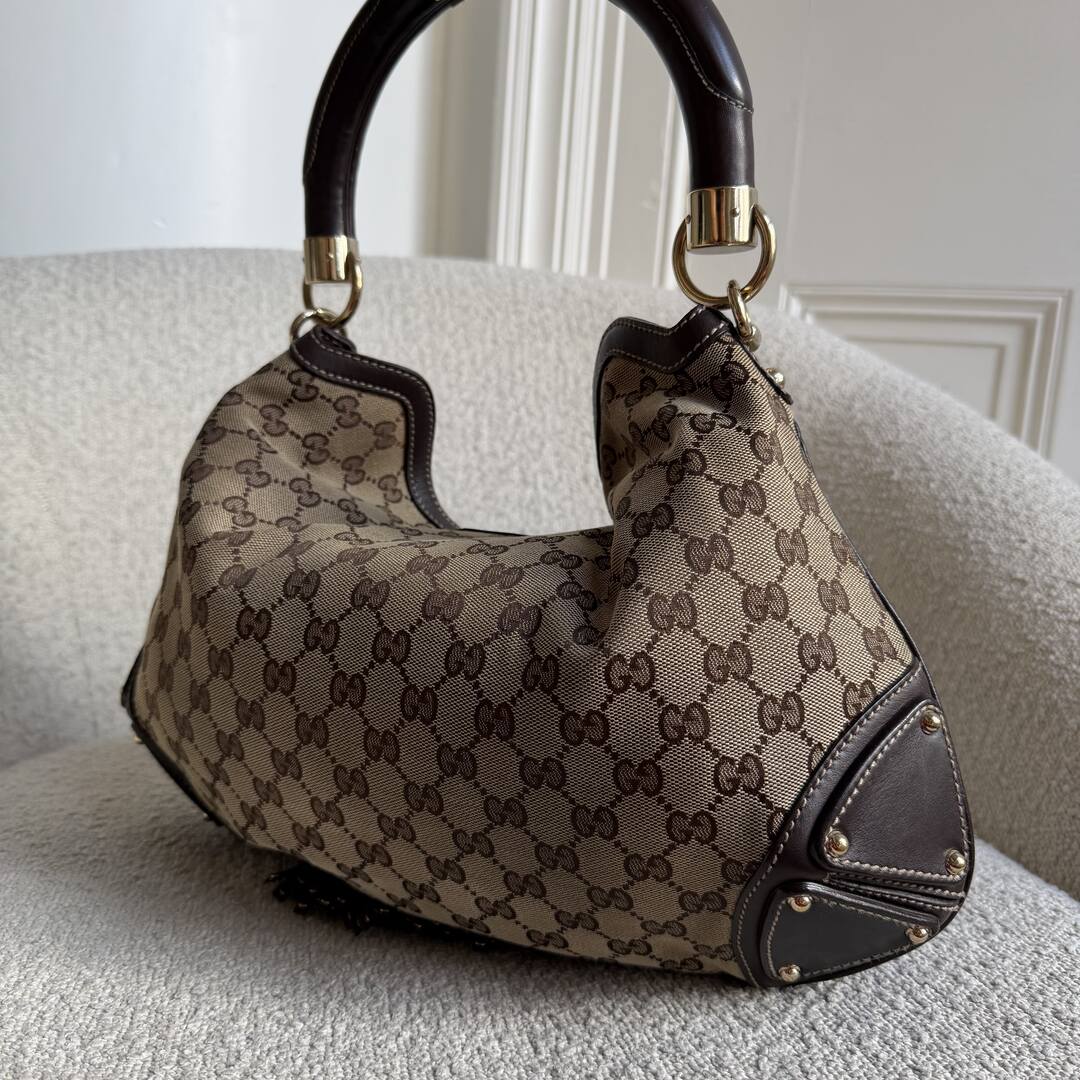 Gucci GG Canvas Indy Bamboo Brown Handbag
