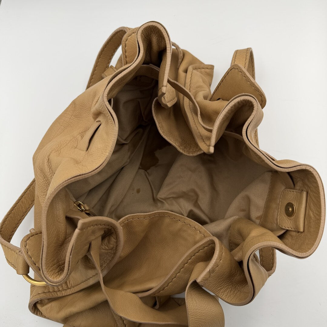 Miu Miu Vitello Leather Caramel Brown Tote Bag