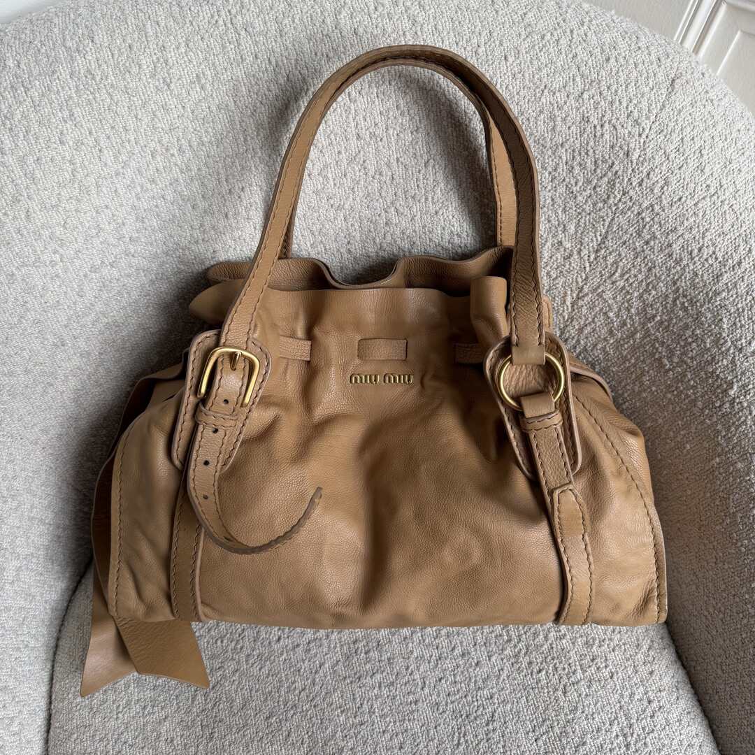 Miu Miu Vitello Leather Caramel Brown Tote Bag