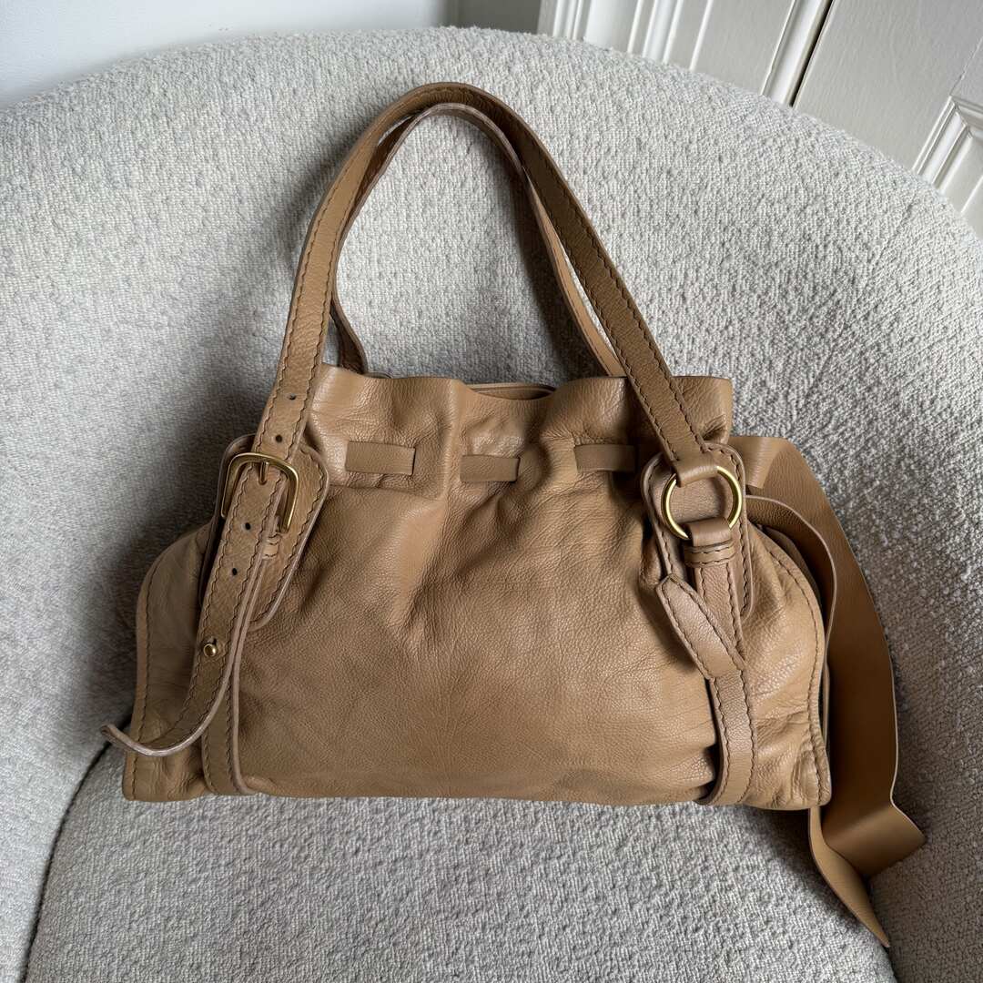 Miu Miu Vitello Leather Caramel Brown Tote Bag