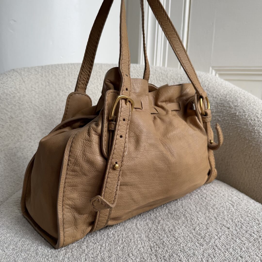 Miu Miu Vitello Leather Caramel Brown Tote Bag