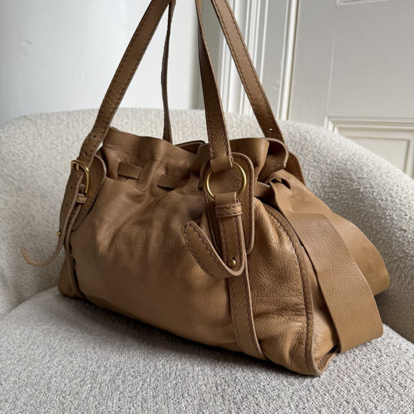 Miu Miu Vitello Leather Caramel Brown Tote Bag